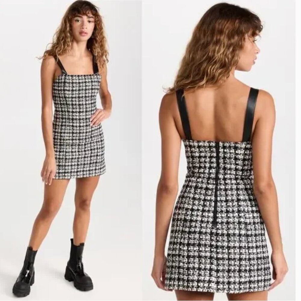 Alice + Olivia Bonita Tweed Black and White Metallic Mini Dress Size 14